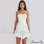 Satin Lace Up Charming Bandage Strapless Mini Dress