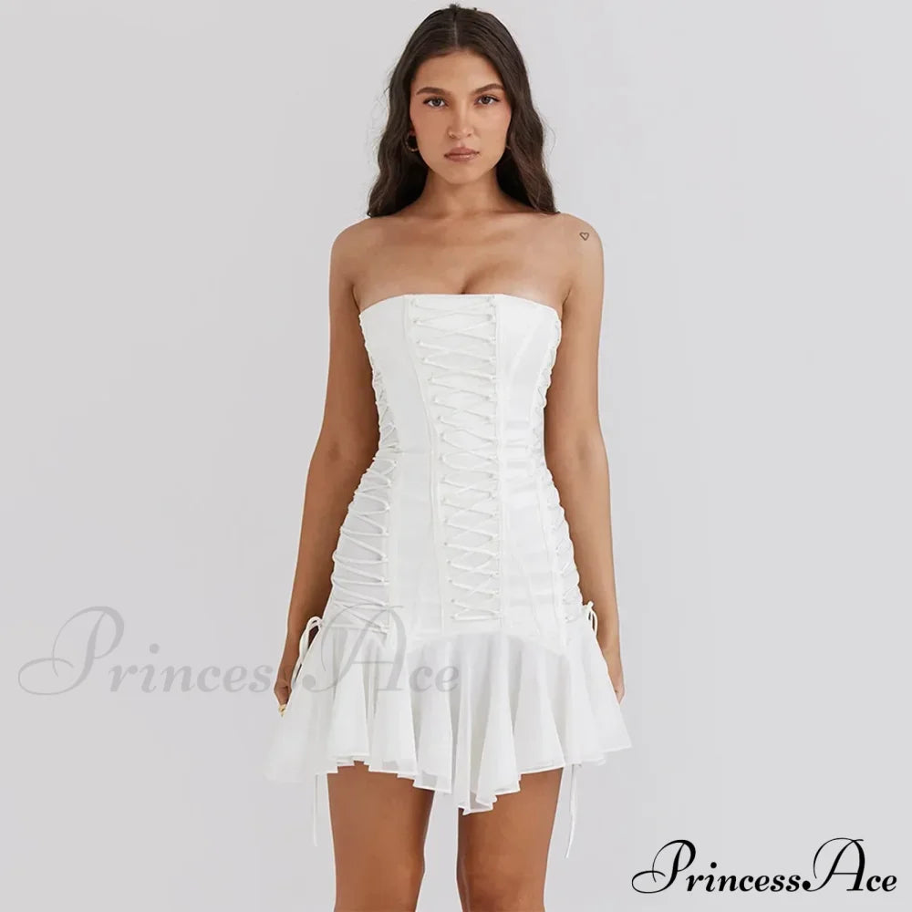 Satin Lace Up Charming Bandage Strapless Mini Dress