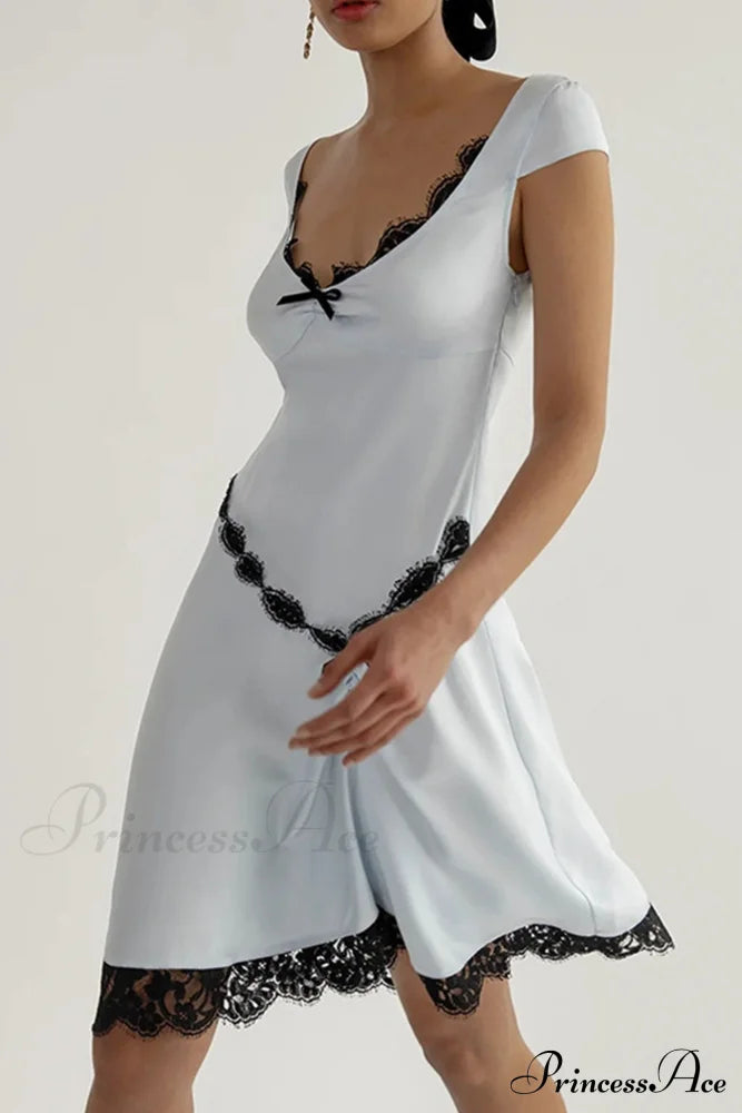 Satin Mini Dress With Lace Patchwork