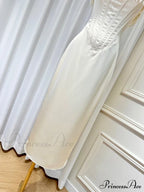 Satin Pearl Tassel Charming Corset Tube Midi Dress