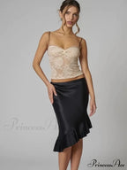 Satin Pleated Stylish Trim Midi Skirt