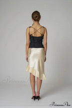 Satin Pleated Stylish Trim Midi Skirt