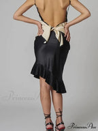 Satin Pleated Stylish Trim Midi Skirt