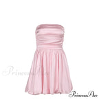 Satin Puff Ruched Charming Tube Mini Dress