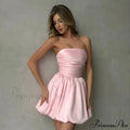 Satin Puff Ruched Charming Tube Mini Dress