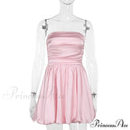 Satin Puff Ruched Charming Tube Mini Dress