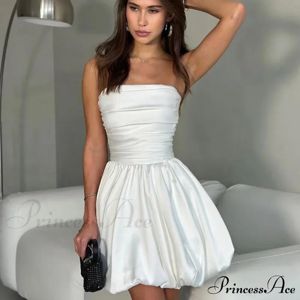 Satin Puff Ruched Charming Tube Mini Dress