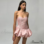 Satin Ruched Stylish Puff Mini Dress