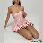 Satin Ruched Stylish Puff Mini Dress