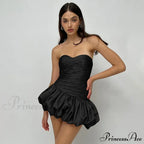 Satin Ruched Stylish Puff Mini Dress