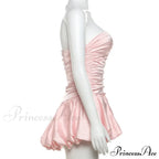 Satin Ruched Stylish Puff Mini Dress