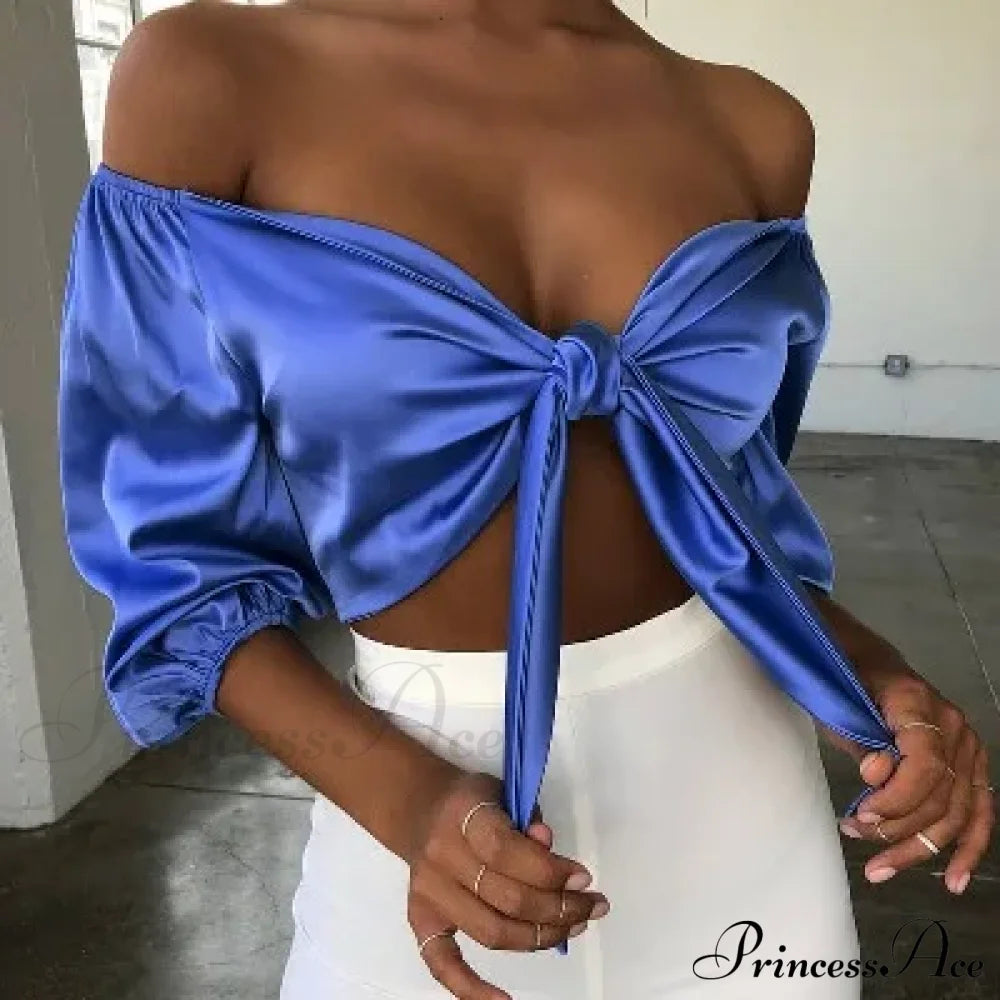 Satin Slik Crop Women Bow Sashes V Neck Sleeveless Half Sleeve Cropped Backless Cropped Feminino Tank Top