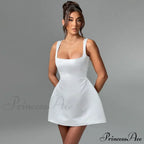 Satin Square Neck Charming Strap Mini Dress