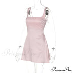 Satin Square Neck Charming Strap Mini Dress