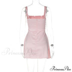 Satin Square Neck Charming Strap Mini Dress