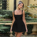 Satin Square Neck Charming Strap Mini Dress