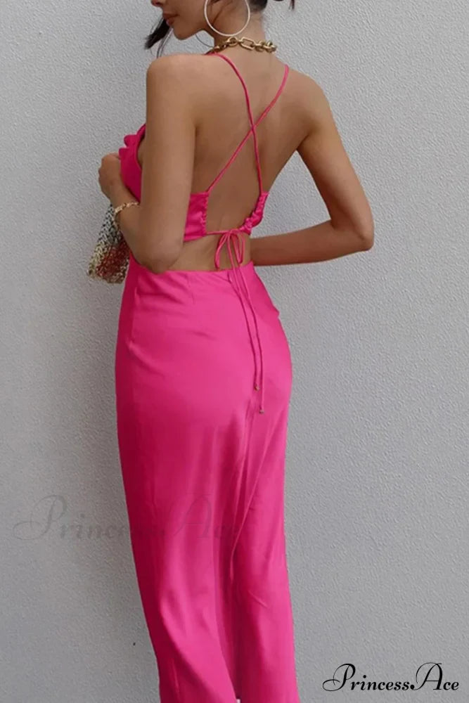 Satin Tie-Back Criss-Cross Cami Dress With Rose Pattern