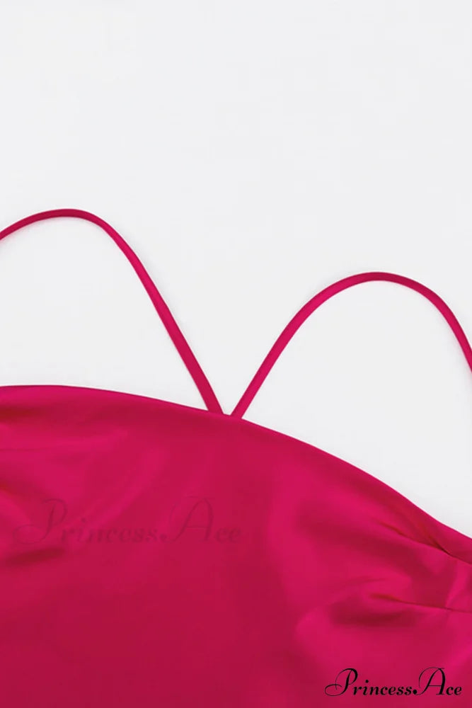 Satin Tie-Back Criss-Cross Cami Dress With Rose Pattern