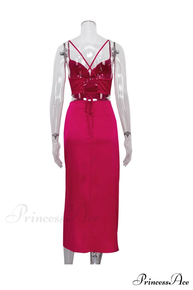 Satin Tie-Back Criss-Cross Cami Dress With Rose Pattern