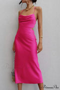 Satin Tie-Back Criss-Cross Cami Dress With Rose Pattern