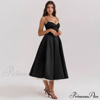 Satin Tulle Flare Charming Strap Cupped Midi Dress