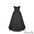 Satin Tulle Flare Charming Strap Cupped Midi Dress