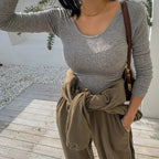 Screw Thread Cotton T-Shirt Slim Sweater