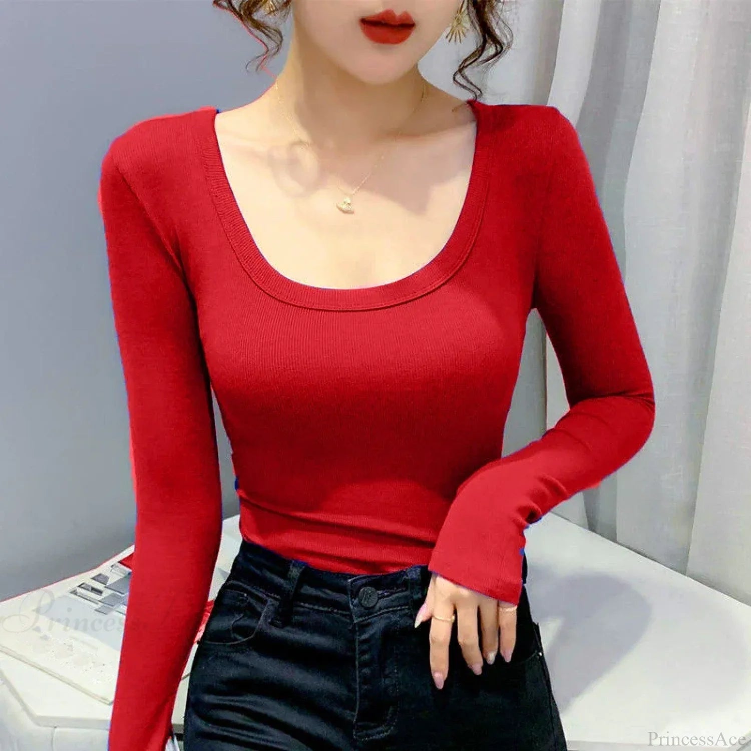Screw Thread Cotton T-Shirt Slim Sweater