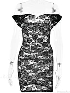 See-Through Lace Floral Off-Shoulder Bodycon Mini Dress
