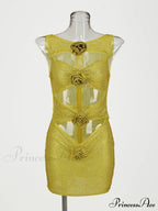 Sequin Flower Details Cut Graceful Out Bodycon Mini Dress