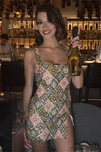 Sequin Halter Mini Floral Dress