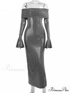 Sequin Long Sleeve Charming Off-Shoulder Maxi Dress