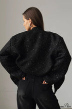 Sequin Metallic Stand Collar Loose Coat