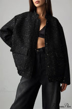Sequin Metallic Stand Collar Loose Coat