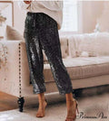 Sequin Shiny Wide Beam Leg Pants