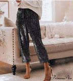 Sequin Shiny Wide Beam Leg Pants