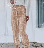 Sequin Shiny Wide Beam Leg Pants