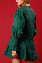 Sequin Tiered Mini Dress With Lapel Button Up