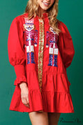 Sequin Tiered Mini Dress With Lapel Button Up