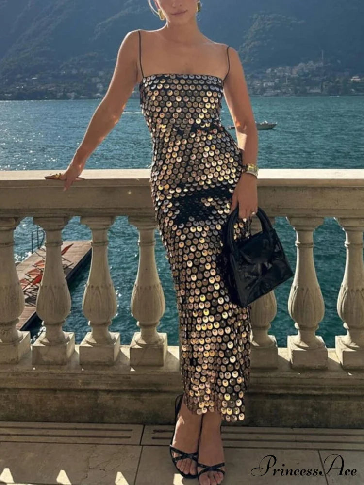 Sequin Versatile Stylish Irregular Midi Dress