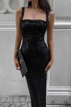 Sequined Backless Dress With Irregular Straps