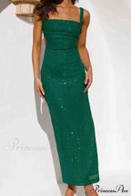 Sequined Backless Dress With Irregular Straps