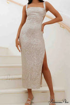 Sequined Backless Dress With Irregular Straps