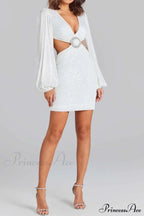 Sequins V Neck Mini Dress With Cutout