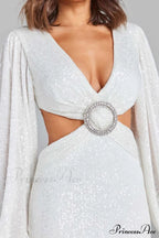 Sequins V Neck Mini Dress With Cutout