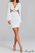 Sequins V Neck Mini Dress With Cutout