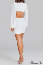 Sequins V Neck Mini Dress With Cutout