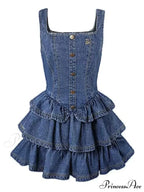 Set Y2K Vintage Sleeveless Korean Camisole Women Jean Autumn Piece Mini 3 Gown Slim Denim Clothing