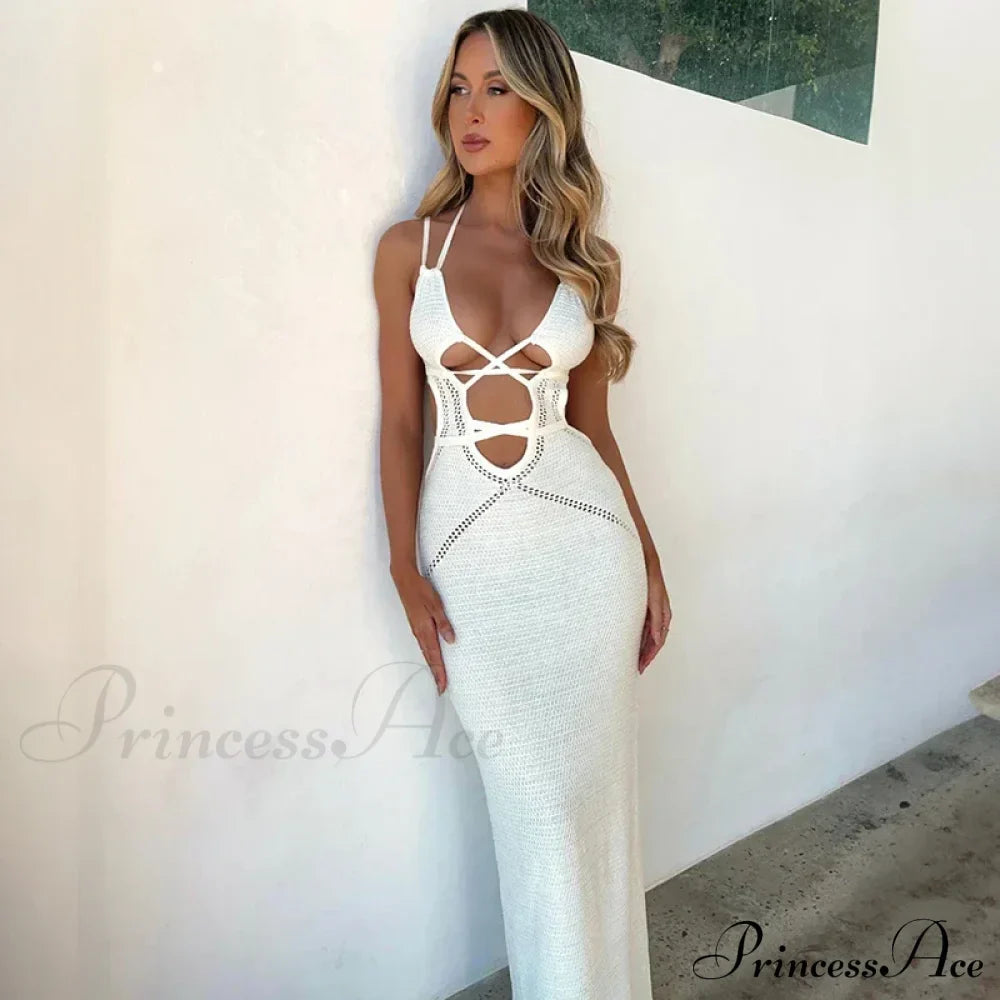 Backless Bandage White Maxi Dress