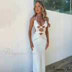 Backless Bandage White Maxi Dress